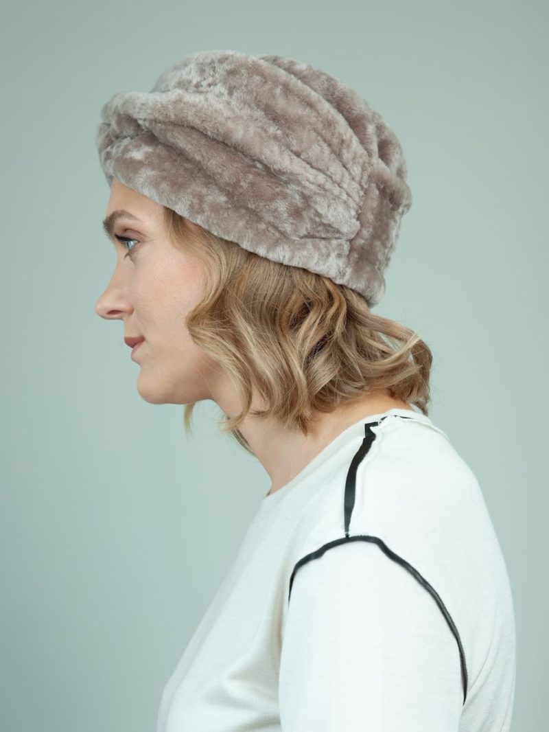 classic beige sheepskin fur hat for women