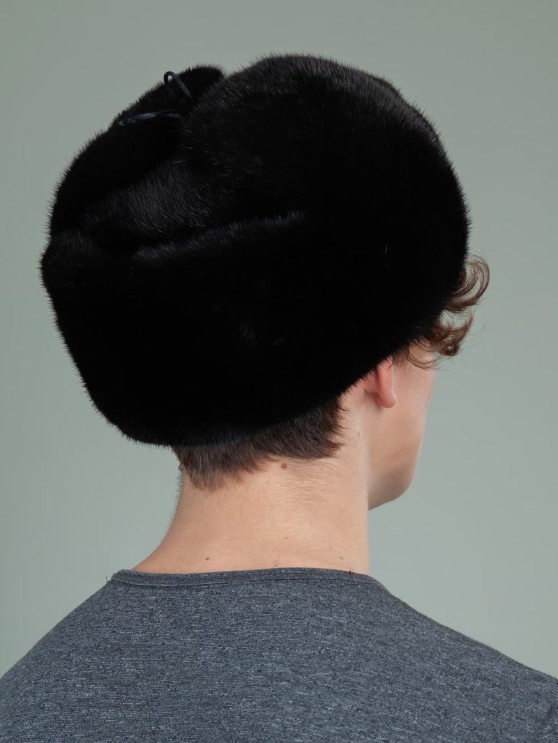 classic black mink fur russian ushanka hat with ear flaps for men