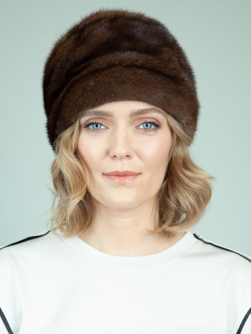 classic natural mink fur hat with flat top for women