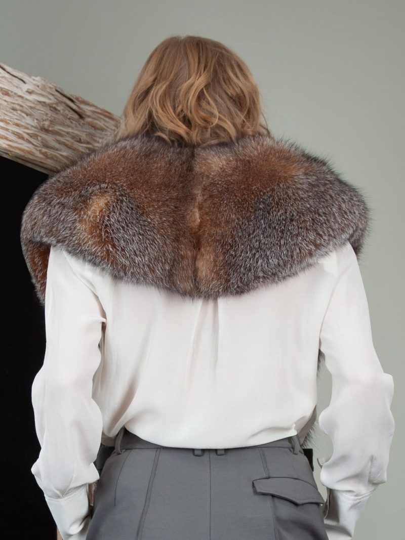 genuine crystal brown fox fur wide collar
