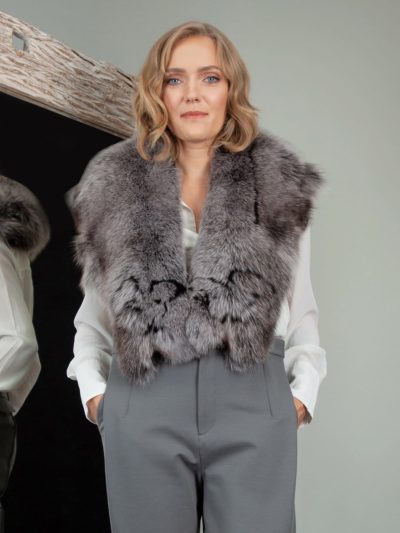gray fox fur wide collar with decoration