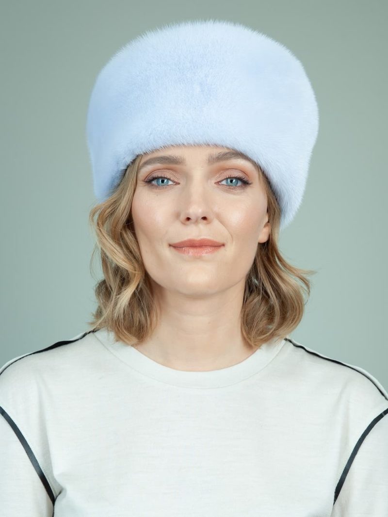 light blue gray mink fur hat for women