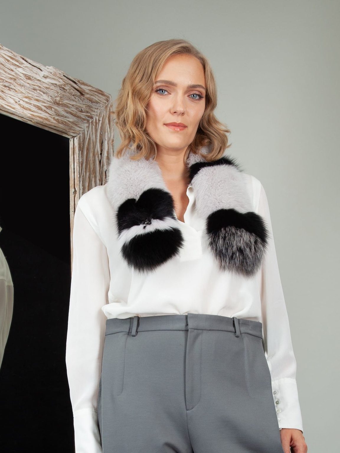 Multicolor Fox Fur Scarf With Attachable PomPom Handmade by NordFur