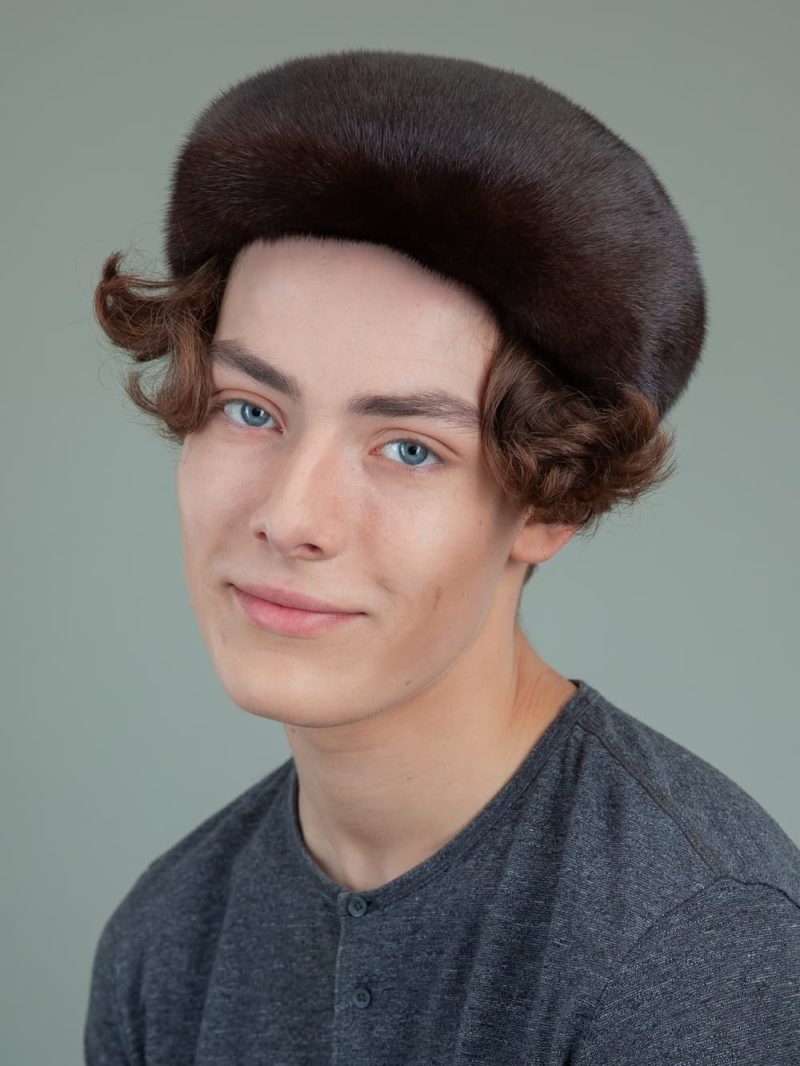natural brown mink fur snap hat for men and women