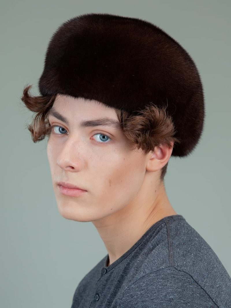 natural brown mink fur snap hat for men and women
