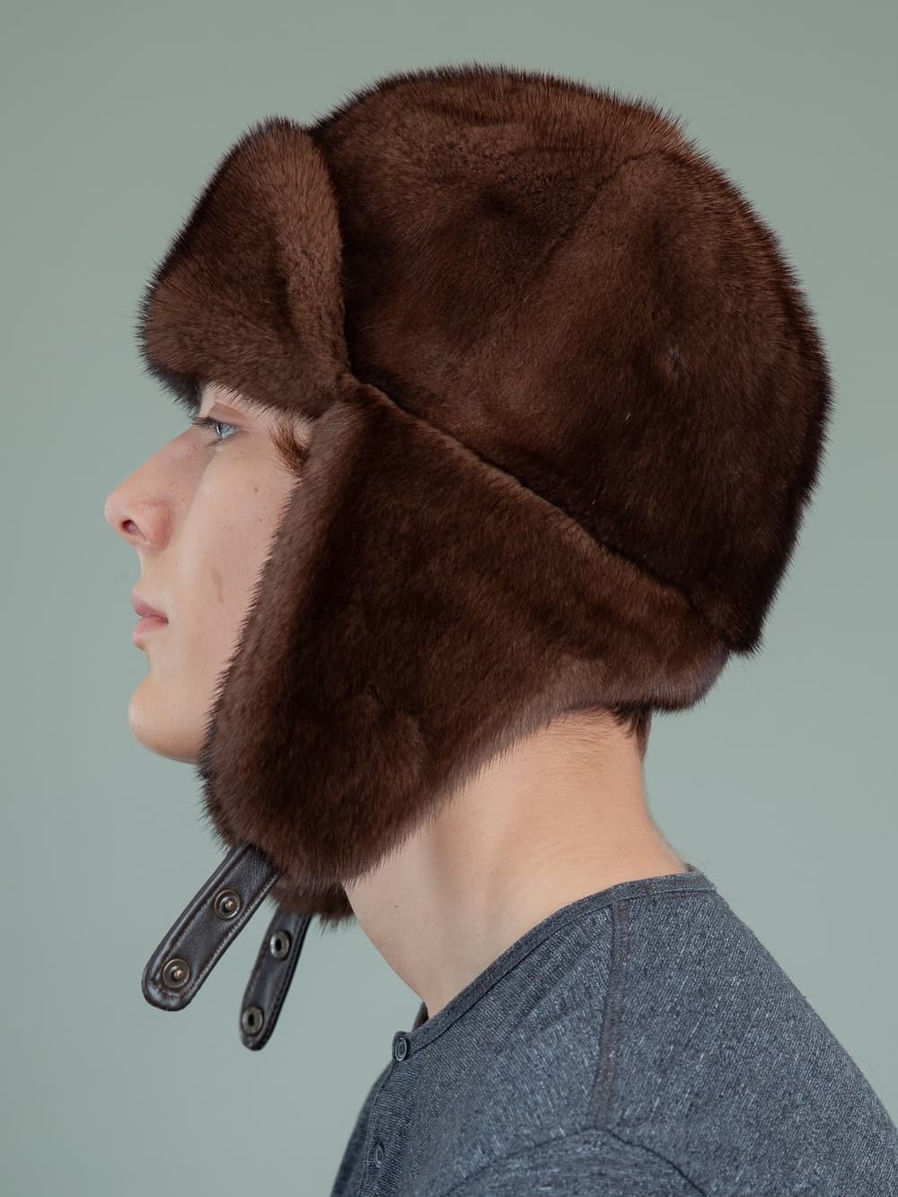 Natural Brown Mink Fur Trapper Hat With Ear Flaps For Men 4 