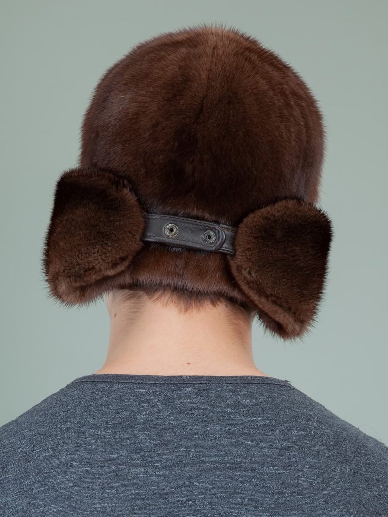 natural brown mink fur trapper hat with ear flaps for men