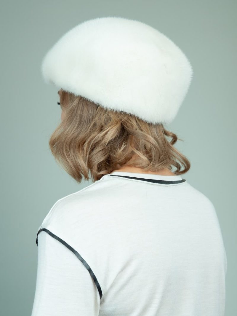 natural pearl mink fur snap hat for women