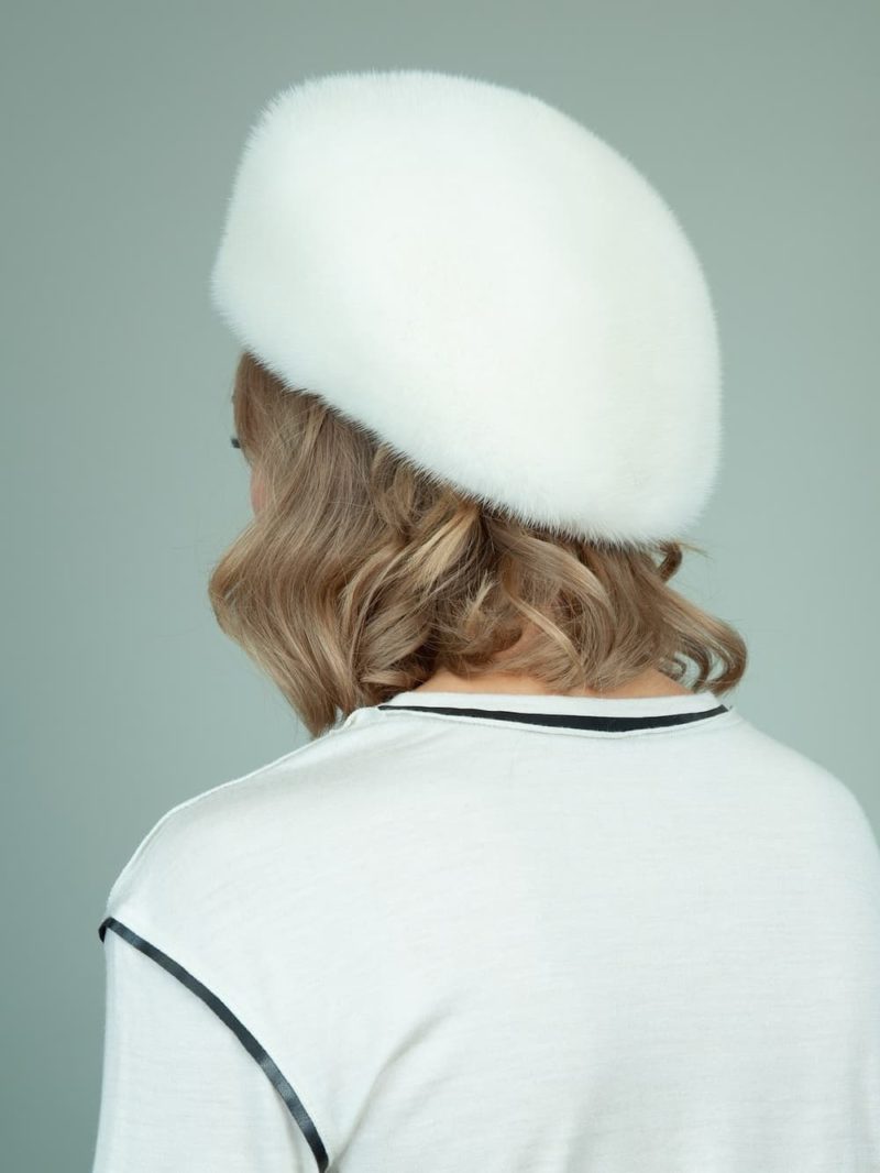 natural pearl mink fur snap hat for women