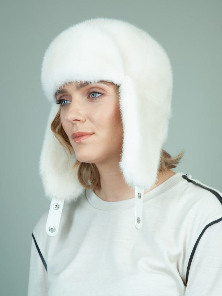 Natural Pearl Mink Full Fur Trapper Hat | Handmade by NordFur