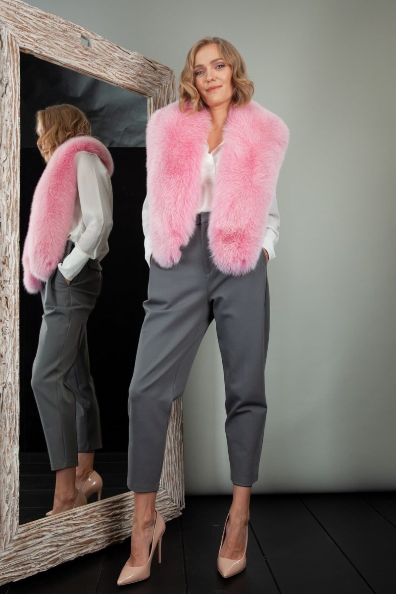 pink fox fur wide collar wrap