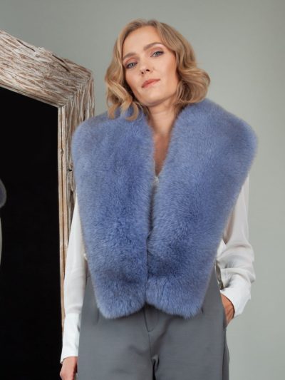 sky blue fox fur wide collar