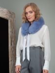 tied bright blue fox fur scarf