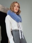 tied bright blue fox fur scarf