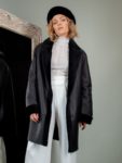 double-sided black fur lined merino sheepskin fur jacket for women
