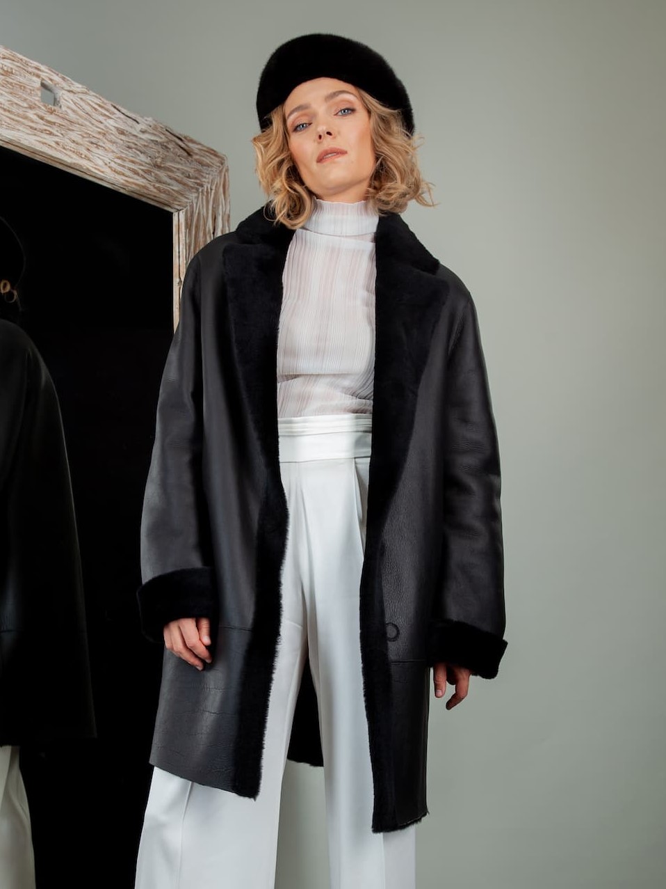 Double-Sided Fur Lined Black Merino Sheepskin Jacket | Handmade by NordFur