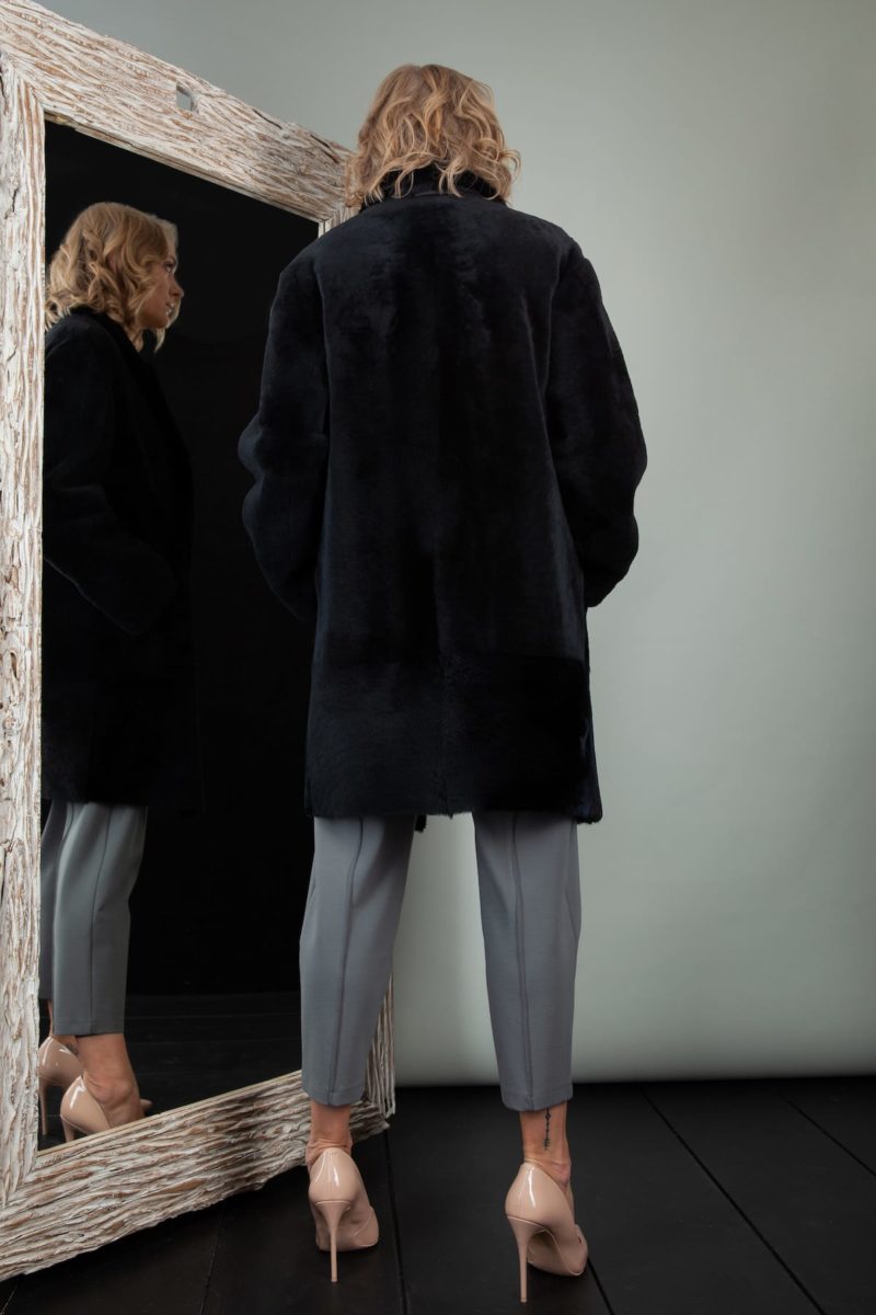 double-sided black fur lined merino sheepskin fur jacket for women
