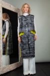 gray astrakhan karakul fur vest with yellow chinchilla pocket decoration