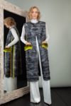 gray astrakhan karakul fur vest with yellow chinchilla pocket decoration