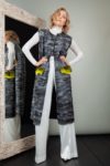 gray astrakhan karakul fur vest with yellow chinchilla pocket decoration