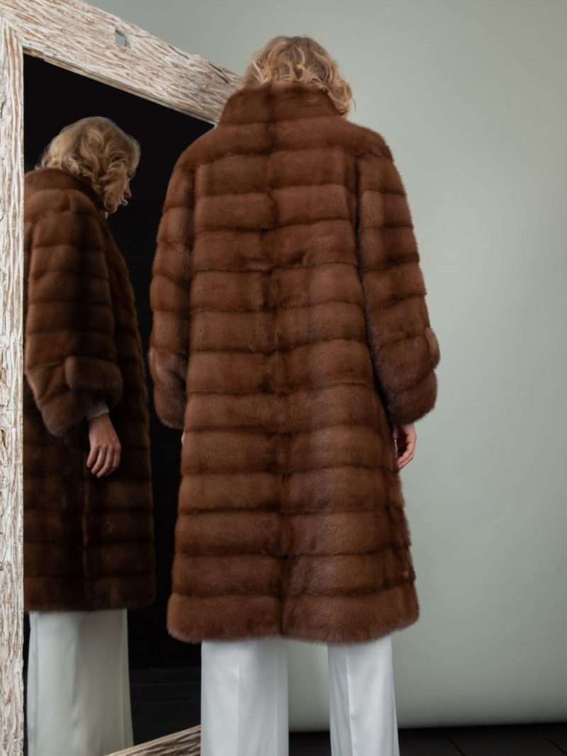 medium length brown mink fur coat for women