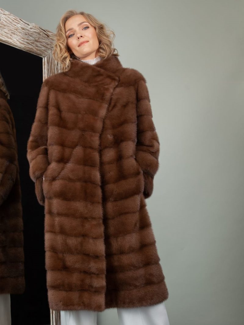 medium length brown mink fur coat for women
