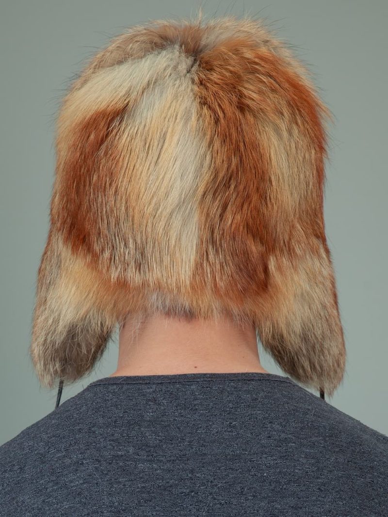 natural red fox full fur russian trapper hat with ears for men