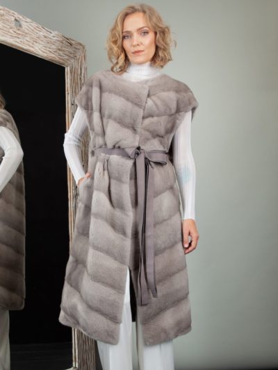 natural silver mink fur vest with belt