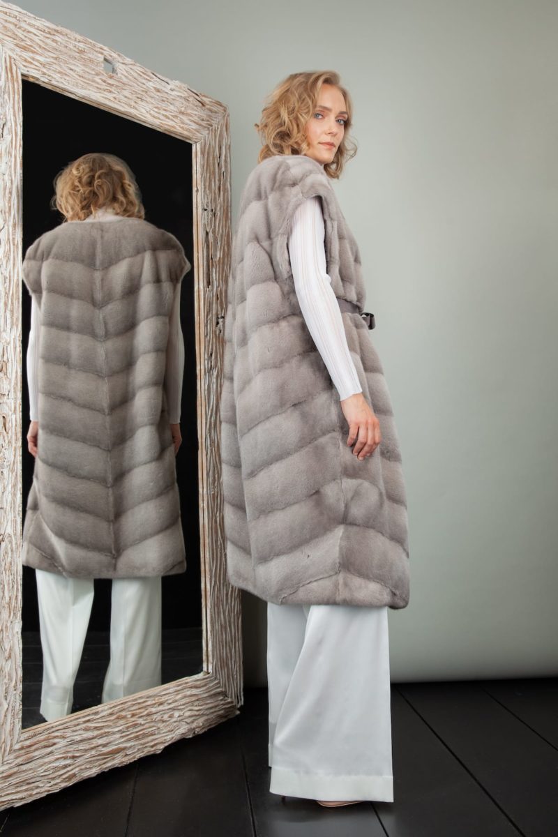 natural silver mink fur vest with belt