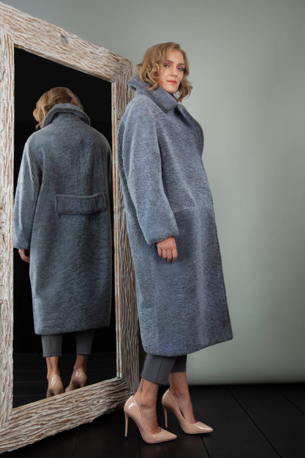 Light Blue Sheepskin Teddy Coat for Women NordFur