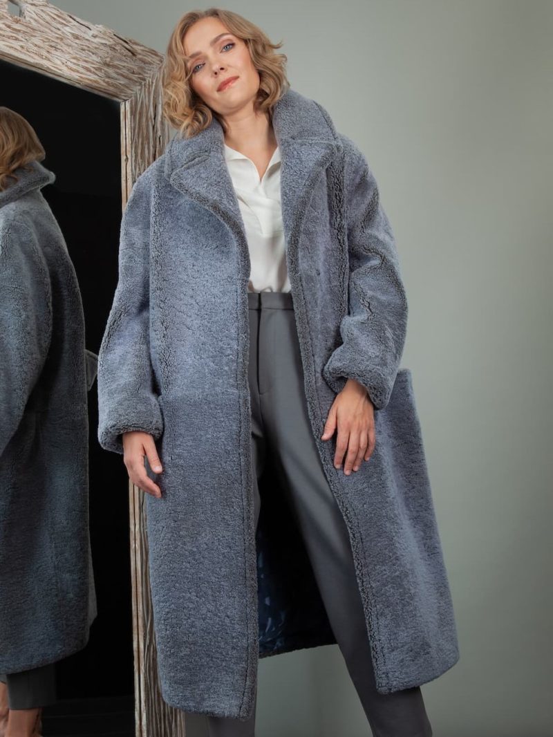 oversized light blue sheepskin teddy coat for women