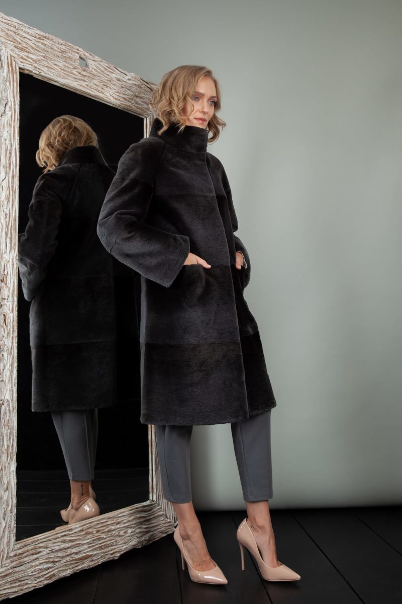 sheared black beaver fur coat for women