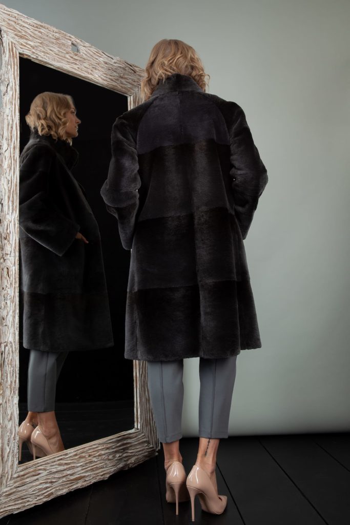Sheared Black Beaver Fur Coat Handmade by NordFur