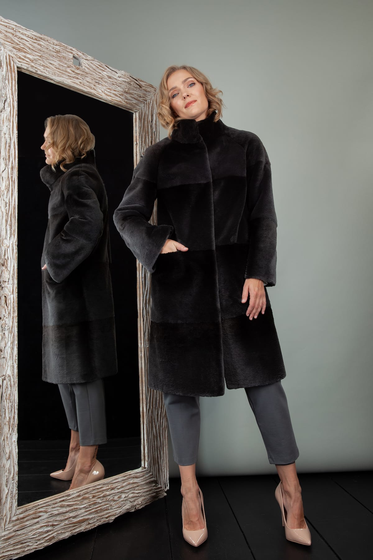 Sheared Black Beaver Fur Coat | Handmade by NordFur