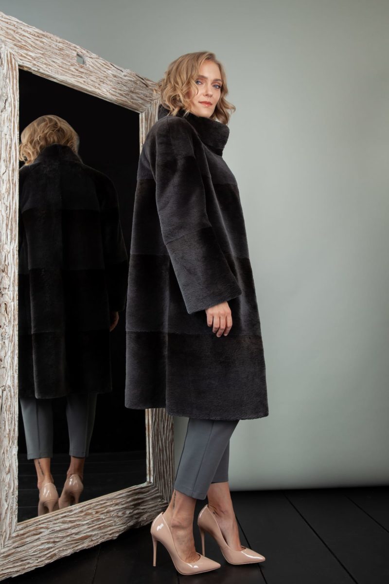 sheared black beaver fur coat for women