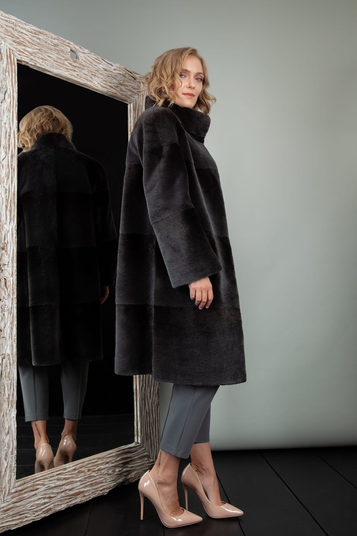 Sheared Black Beaver Fur Coat