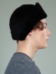 sheared black beaver full fur hat with ear flaps for men & women
