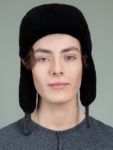 sheared black beaver full fur hat with ear flaps for men & women