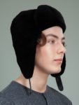 sheared black beaver full fur hat with ear flaps for men & women