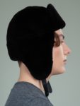 sheared black beaver full fur hat with ear flaps for men & women