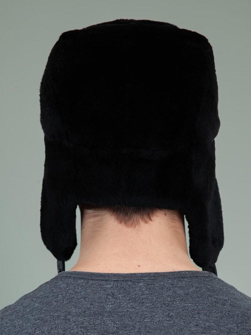 sheared black beaver full fur hat with ear flaps for men & women