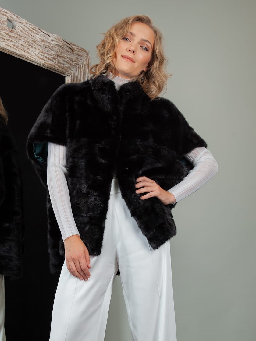 Oversize Black Mink Fur Vest | Handmade by NordFur