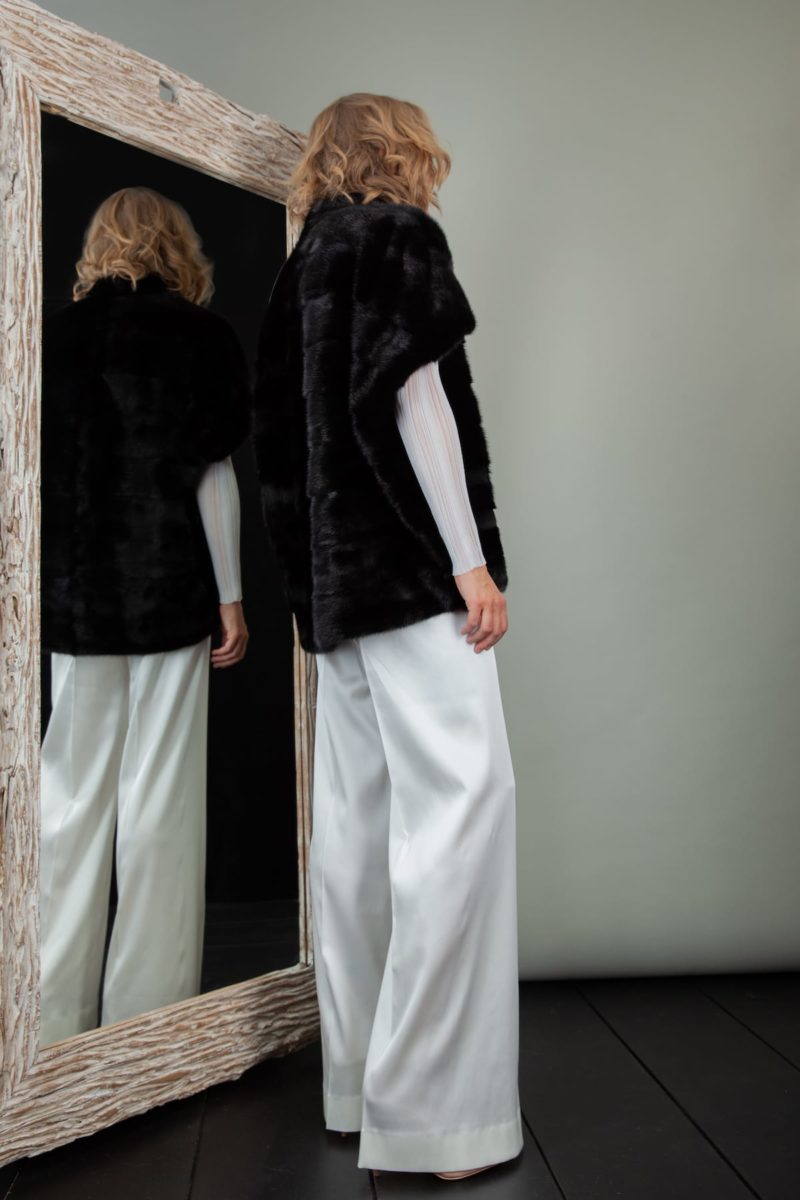 short black mink fur vest with oversize shoulders