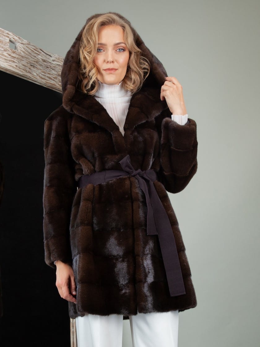 Short Dark Brown Mink Fur Hooded Jacket | Handmade by NordFur