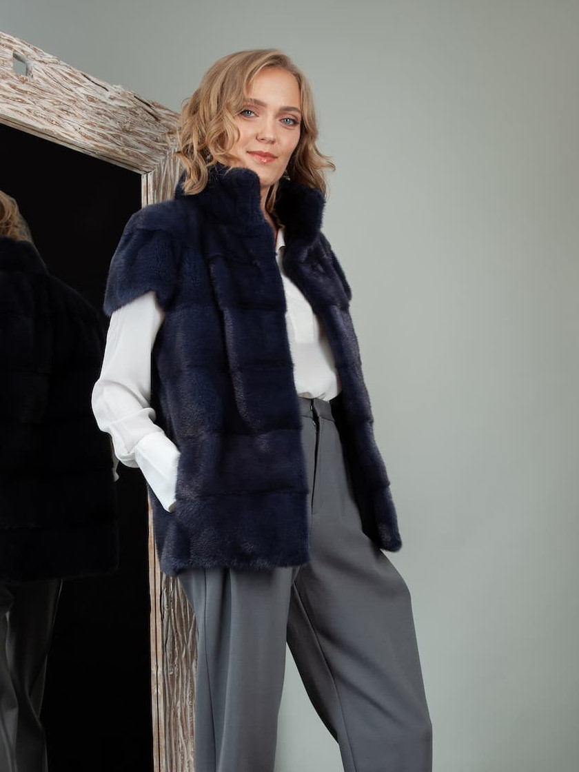 Dark Blue Mink Fur Vest - Gilet for Women | NordFur