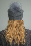 Dark Gray Knit Cashmere Beanie Hat with Fox Fur Pom-Pom