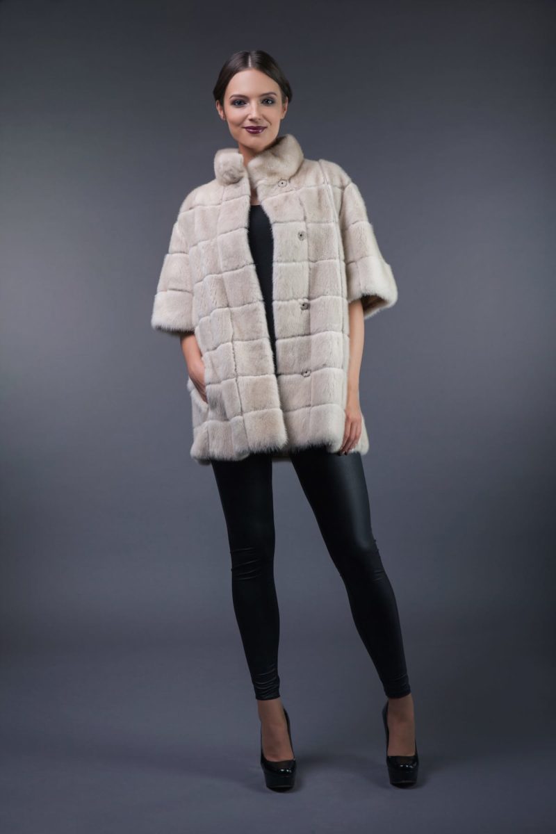 2in1 natural pearl mink fur coat-vest in squares