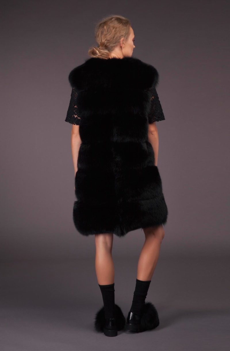 black fox fur vest with leather inserts