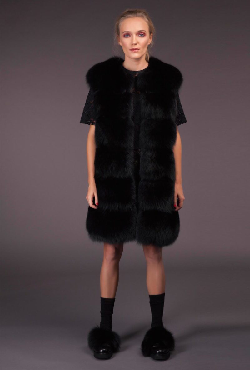 black fox fur vest with leather inserts