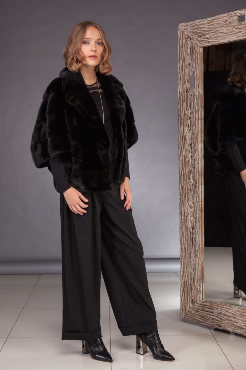 black mink fur jacket with 1/2 sleeves